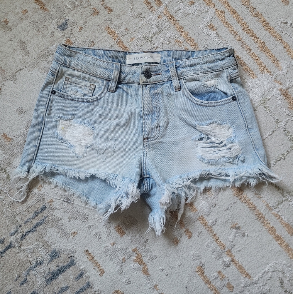 Hidden Jeans | Super Distressed Light Blue Denim Shorts